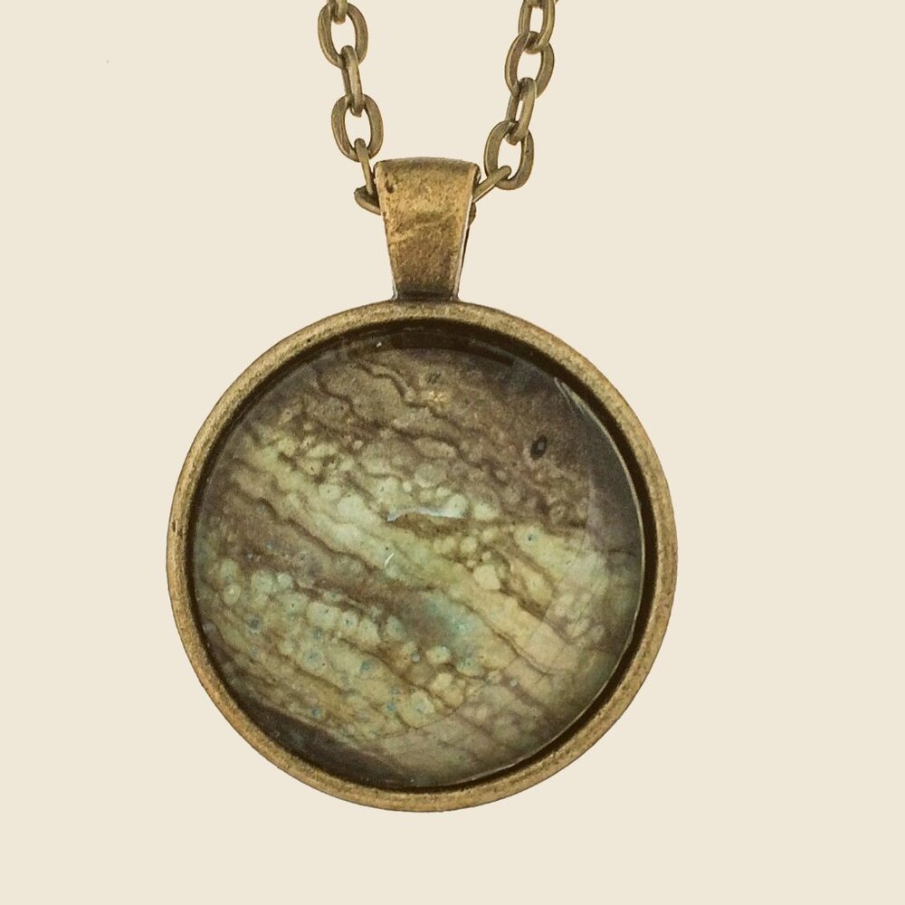 Silver & Gold Pendant Handmade Fluid Art